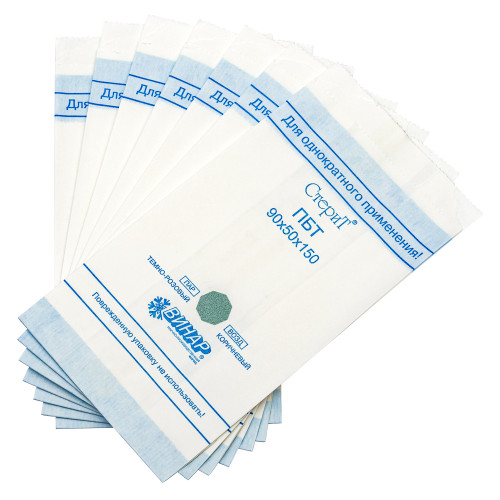 Материал упаковочный для стерилизации медицинских изделий: пакеты бумажные термосвариваемые «СтериТ®», 110х30х190мм, 100